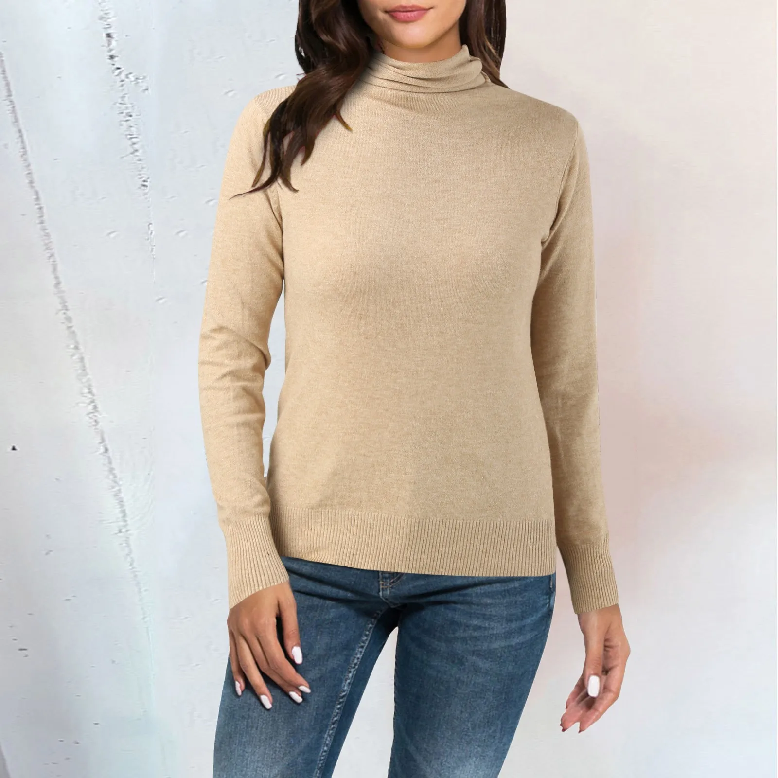 

Women Long Sleeve T Shirts Spring Solid Turtleneck Slim Loose Long Tops Solid Slim Fit Casual Shirts Pullover Basic Tee Y2k Crop