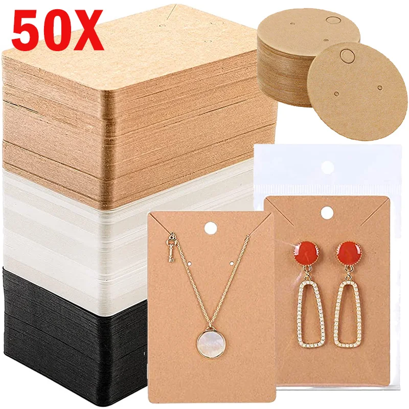 50pcs/lot Earrings Necklaces Display Cards for DIY Jewelry Boxed and Packaging Cardboard Hang Tag Card Ear Studs Paper Card Tags