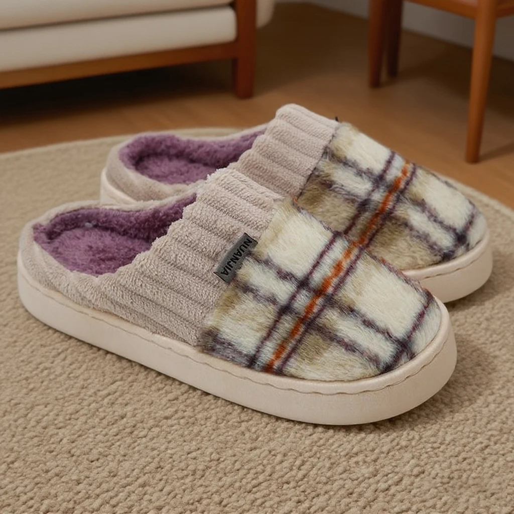 نعال من القطن للنساء في الخريف والشتاء المنزل داخلي سميك سوليد دافئ وغير قابل للانزلاق المنزل زوجين لطيف نعال من القطن القطيفة للرجال في الشتاء