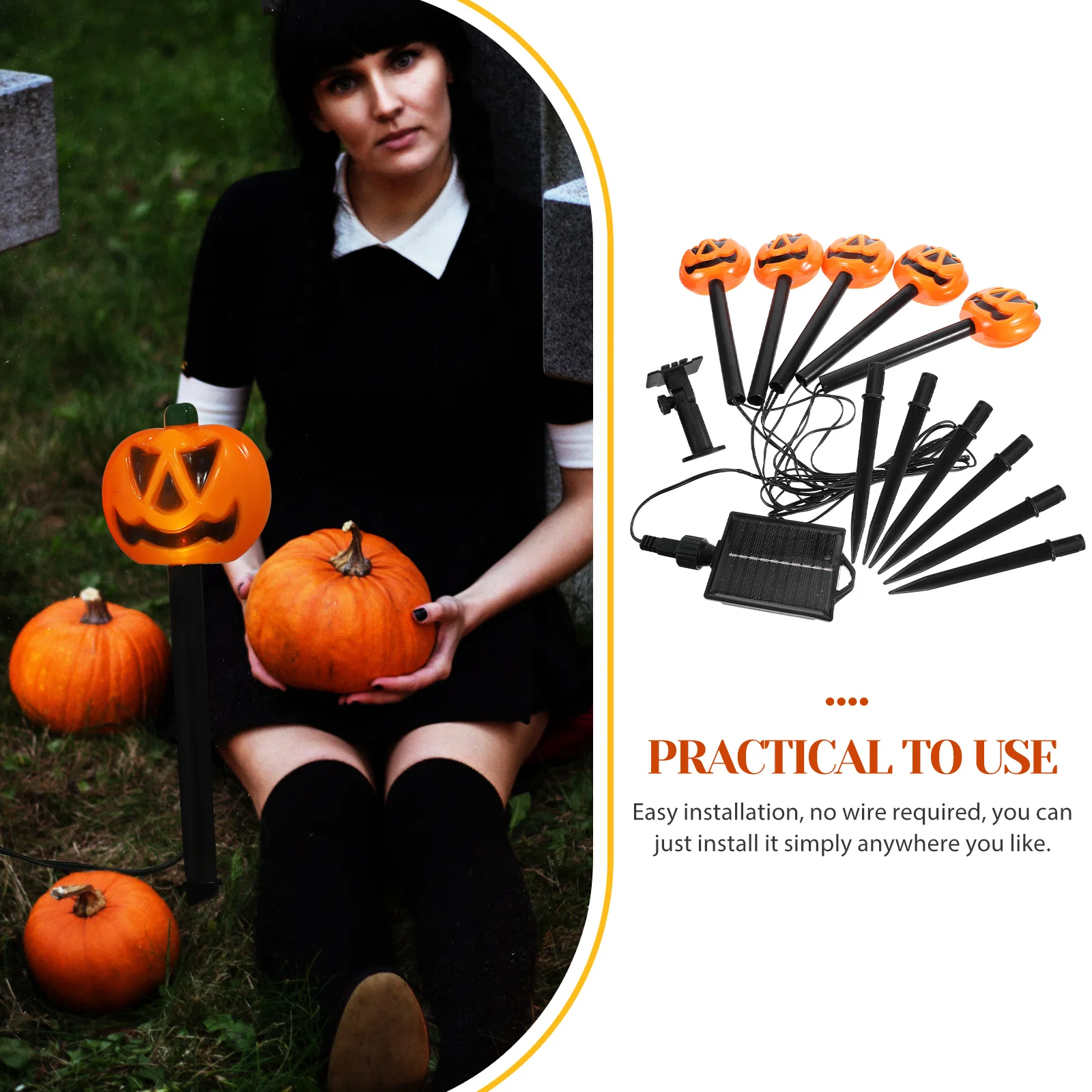 

1 set Powered Pumpkin Stake Lights Garden Landscape Ornament Halloween Outdoor Decor Solar Garden Lights Yard Pathway Lighting