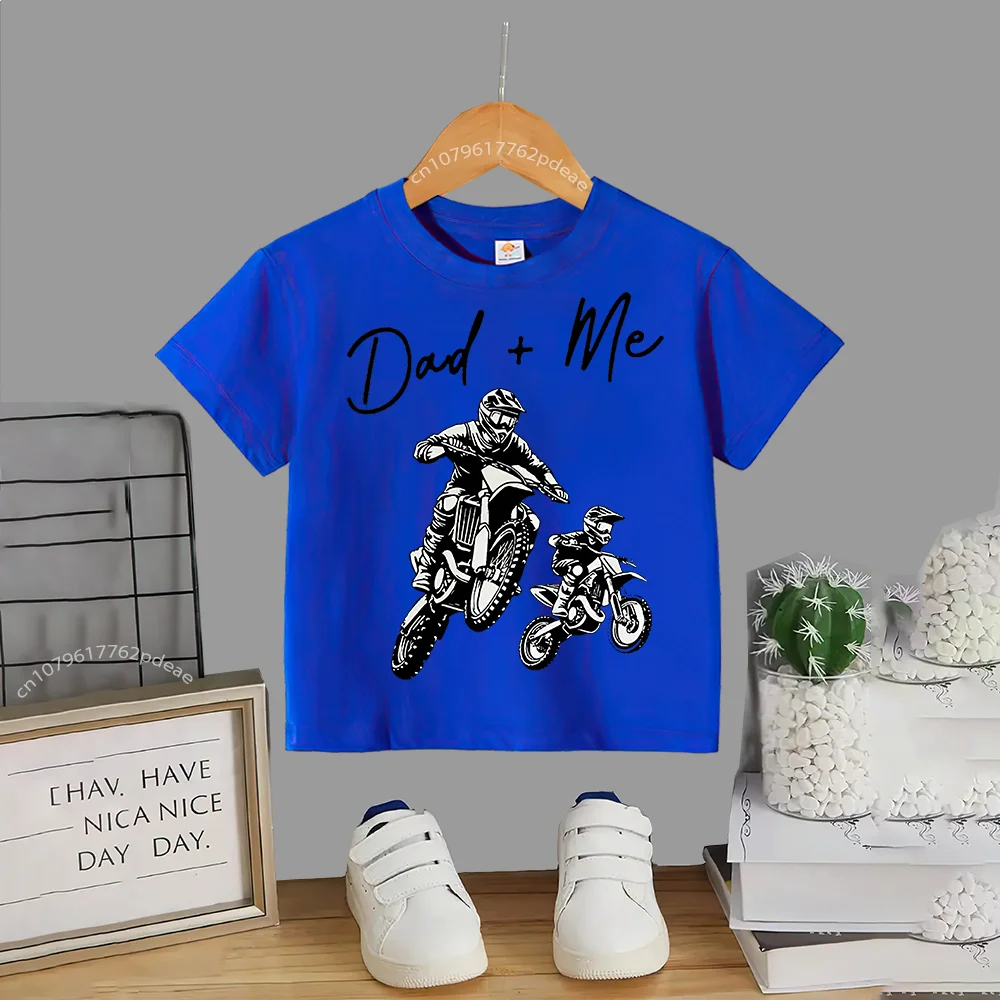 Kids outdoor motorcycle pattern summer short sleeved baby and toddler cotton T-shirt Boys girls comfortable casual top Cotton T-