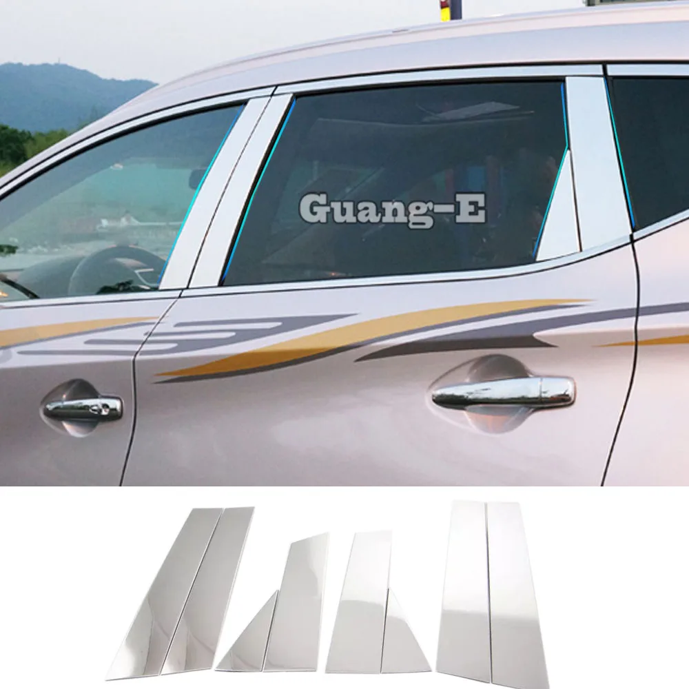 

For Nissan Murano 2015 2016 2017 2018 Car Stick Stainless Steel Glass Window Garnish Pillar Middle Strip Trim Frame Lamp 8pcs
