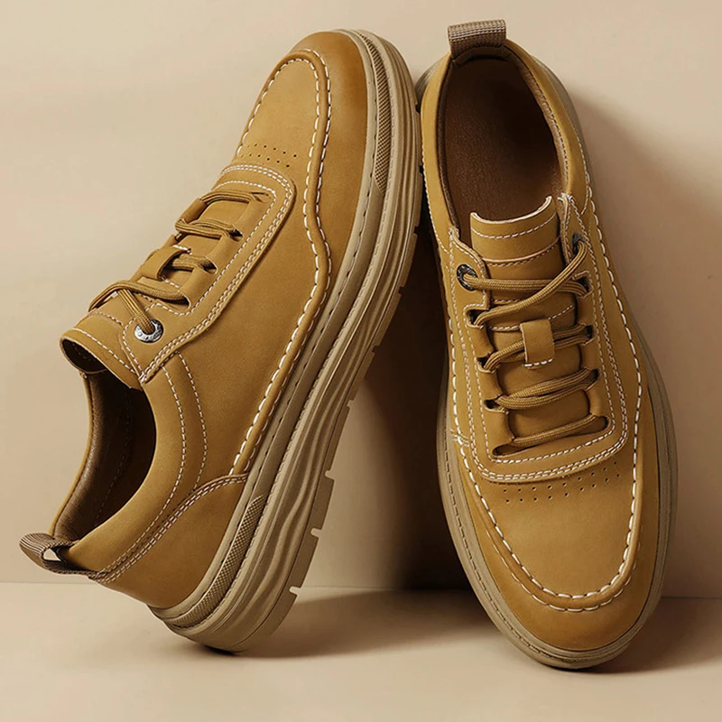 Men Casual Shoes Invisible Heighten Sneakers Fashion Handmade Retro Leisure Breathable Hiking Shoes Men Non-Slip Trekking Shoes