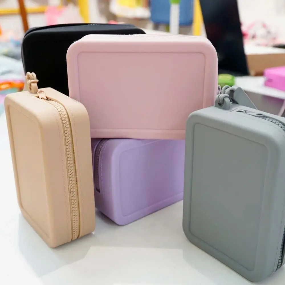 Morandi Color Silicone Cosmetic Bag Rectangle Large Capacity Multifunction Storage Bag Coin Purse Solid Color Small Item Bag