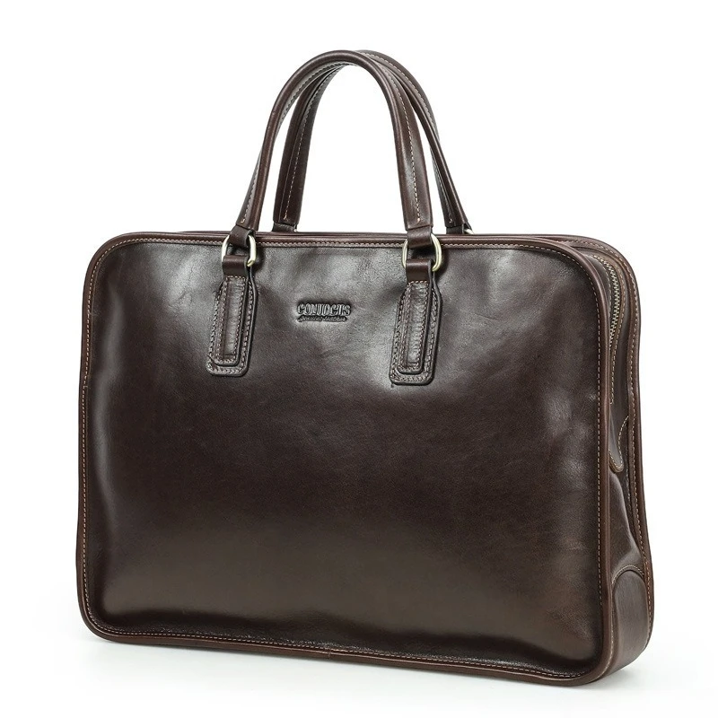 Men's Large Capacity Crazy Horse Leather Briefcase Padded 16 Inch Laptop Compartment Business Office