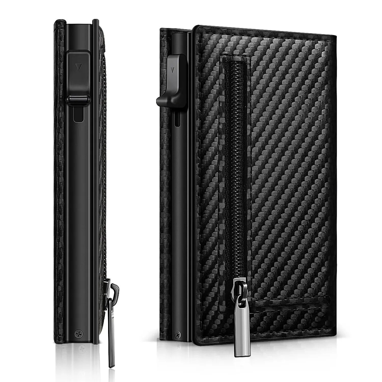 Herren Kohle faser Magnet karten halter Pu Leder RFID dreifacher automatischer Karten halter mit Reiß verschluss Geldbörse Airtag Brieftasche