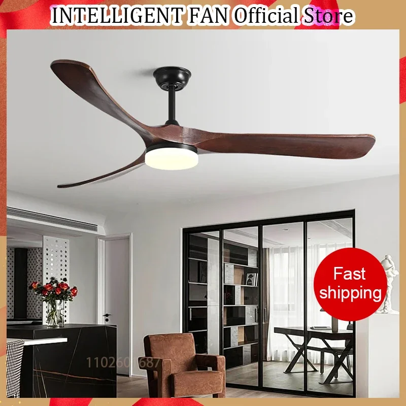 70 Inch Black American Retro Fan Lights Solid Wood Blade LED Commercial DC Remote control Ceiling Fan Strong Winds