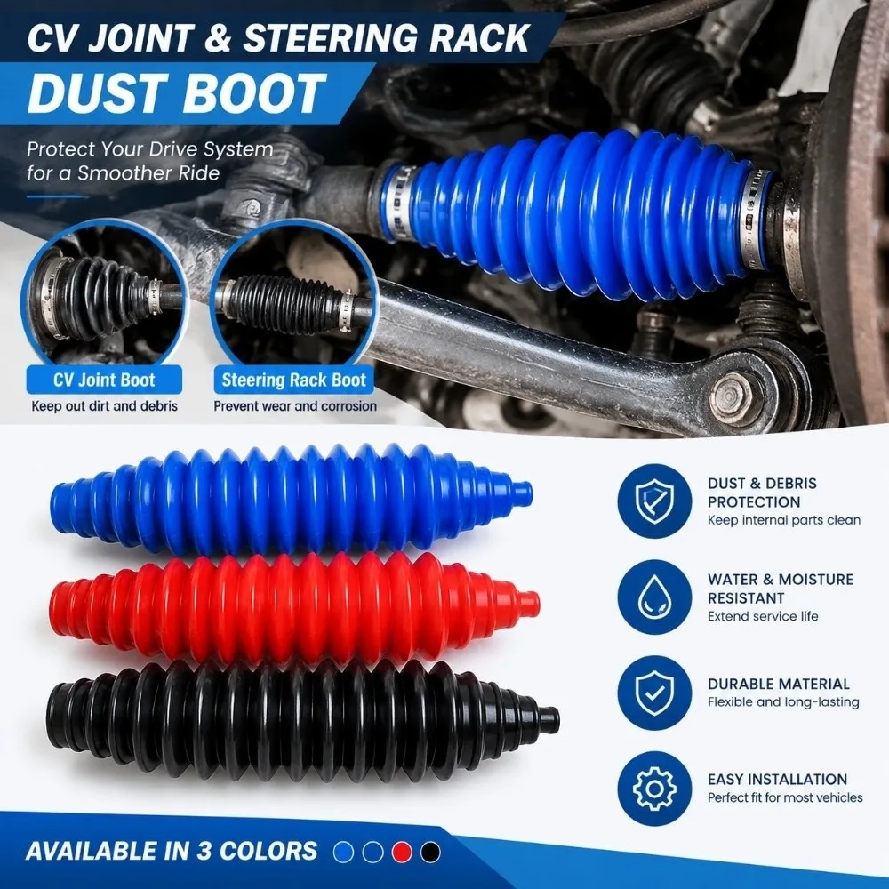 2 Sets Flexible Power Steering Rack Pinion Dustproof Wear-Resistant Bellow Boot Fit Universal With Clamps Joint Boot