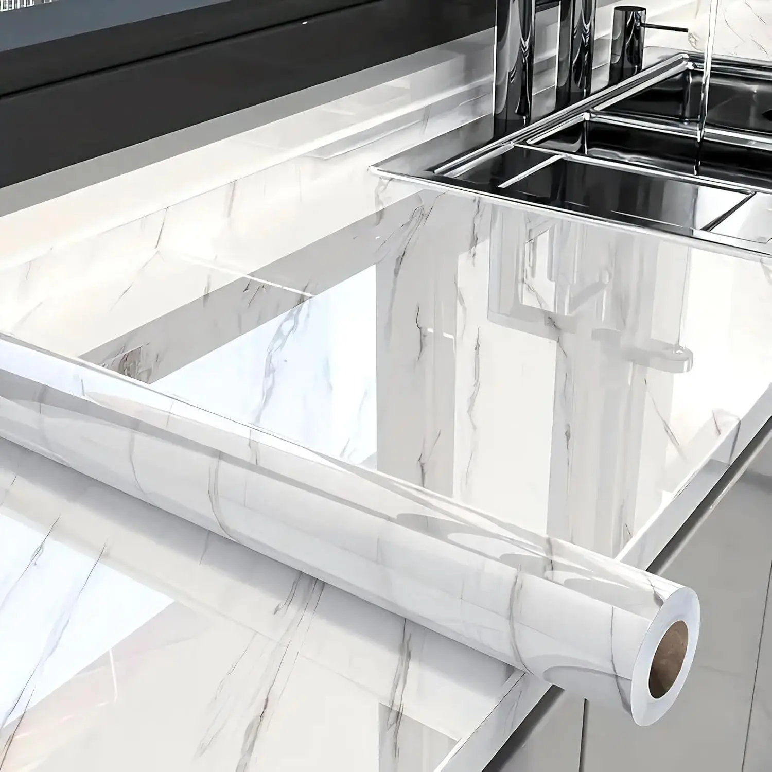 

Glossy Marble Contact Paper, White Peel and Stick Wallpaper, Self-Adhesive Removable 11.8"x78.7" for Cabinets, Bathroom, Waterproof