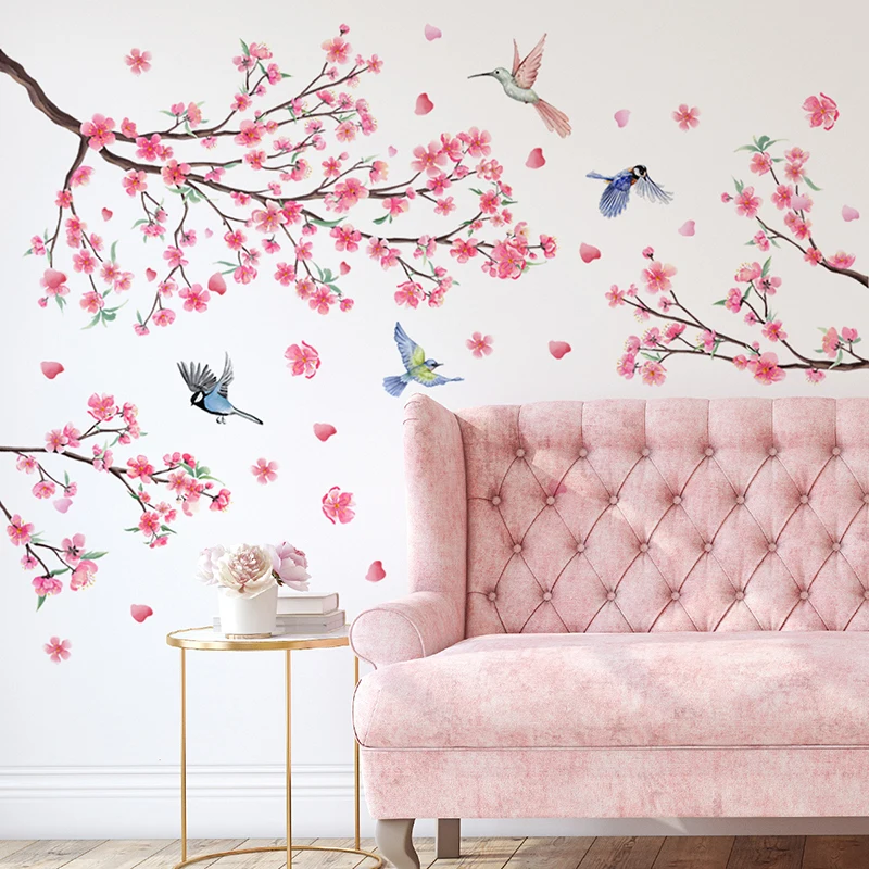 

T844#Branches, Birds, Cherry Blossom Wall Stickers, Background Wall, Living Room Home Decoration Wall Stickers