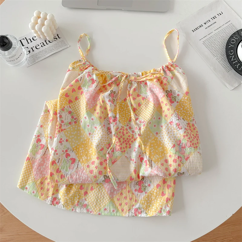 

Summer Thin Pure Desire Style Women's Nightgown Dress Loose Sleeveless Printed Casual Home Wear Lightweight Midi Dress