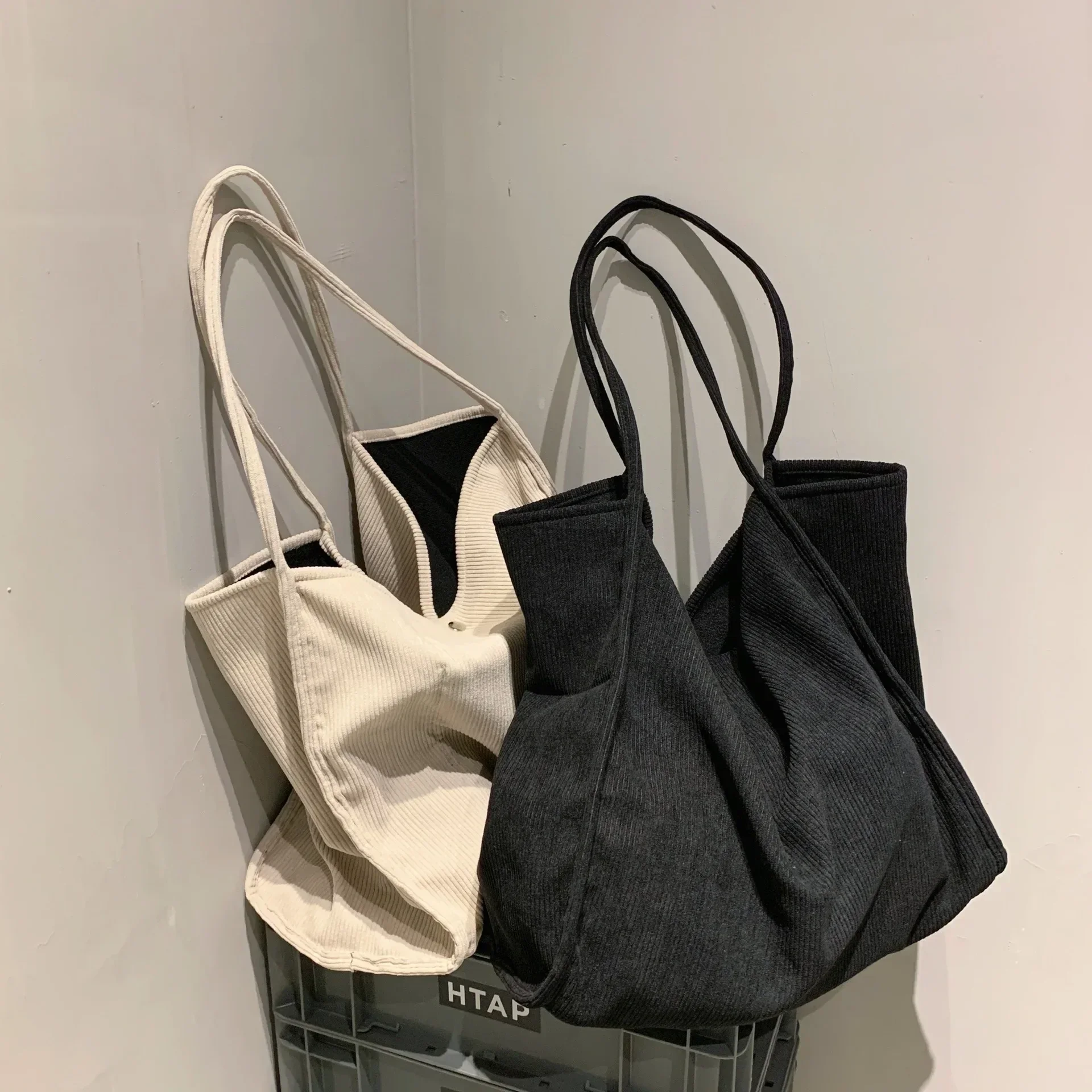 TSB01-Bolso de hombro de pana grande para mujer, bolsa de compras de tela 2023 de algodón, de lona, a la moda