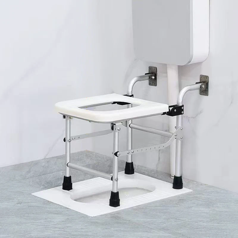 Foldable Squat Toilet Chair, Rustproof, Height Adjustable, Non-Slip Base, Waterproof Seat, Bathroom Safety, Elderly Commode