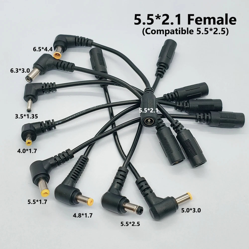 2Pcs DC Power Adapter Connector L‑Shaped 5.5*2.1/2.5 Female to Male Elbow Plug 3.5*1.35 4.0*1.7 4.8*1.7 5.0*3.0 5.5*1.7 6.3*3.0