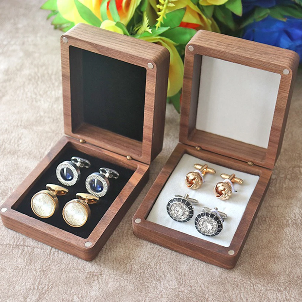 Two Pairs Man French Style Cufflink Packaging Box Dinner Party Gift Accessories Retro Wooden Box Wedding Jewelry Storage Box