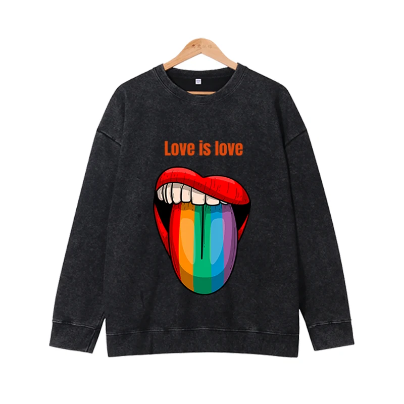 New fashion trend round neck pullover colored tongue sweatshirt versatile loose casual long sleeved top