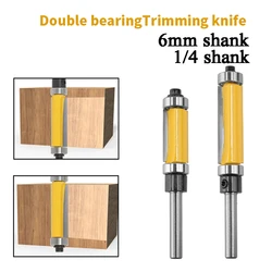 Fresa de doble rodamiento para tallado de madera, broca de enrutador recto de doble filo, 1/4 