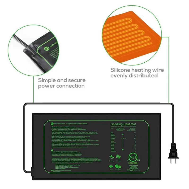 A21I-MET Certified Seedling Heat Mat, Waterproof Durable Germination Station Heat Mat, Warm Hydroponic Heating Pad - Image 2