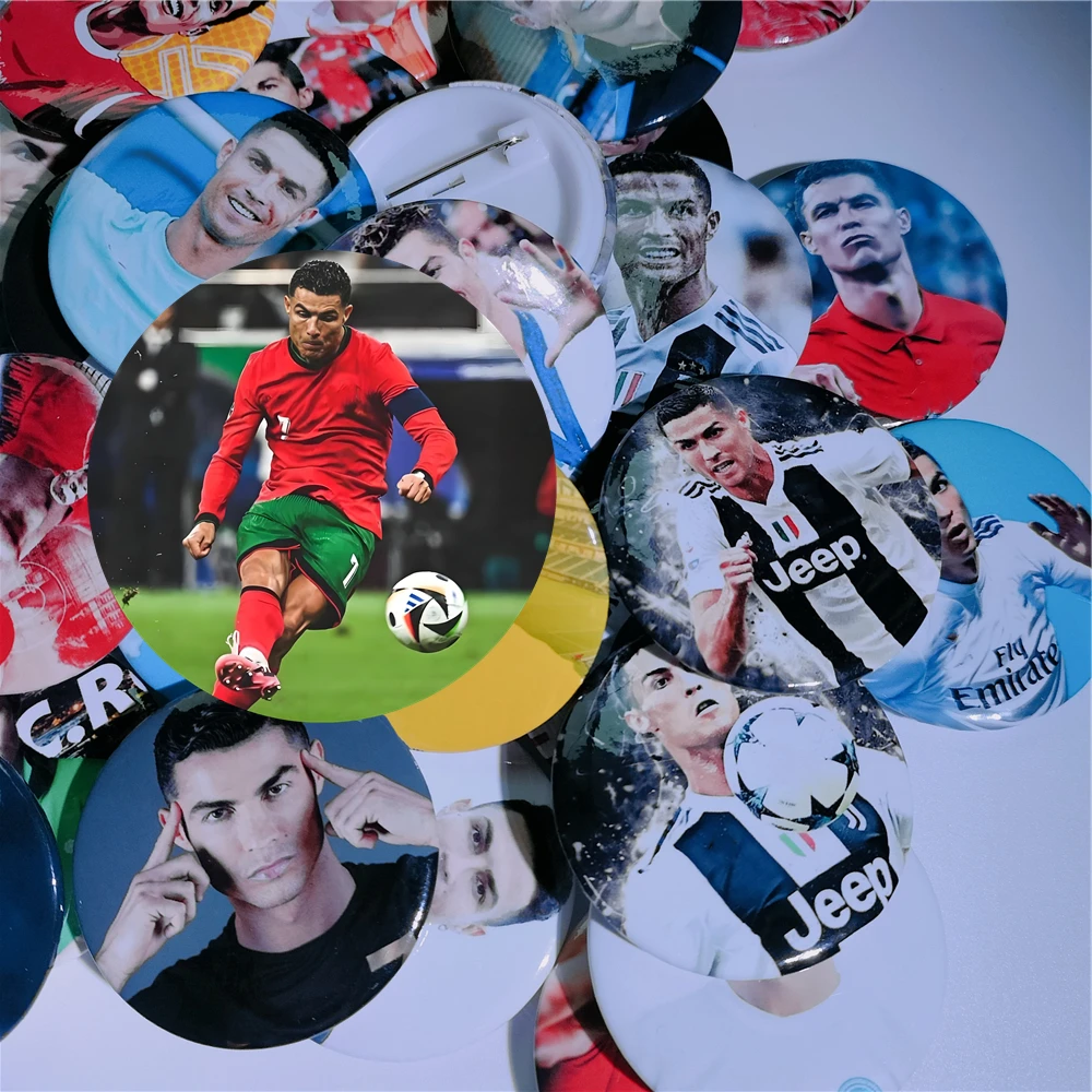 C Ronaldo DIY Cartoon Badge Hat Trunk Refrigerator Metal Pin Badge Anime Figure Image Backpack Notebook Decoration 1Pcs