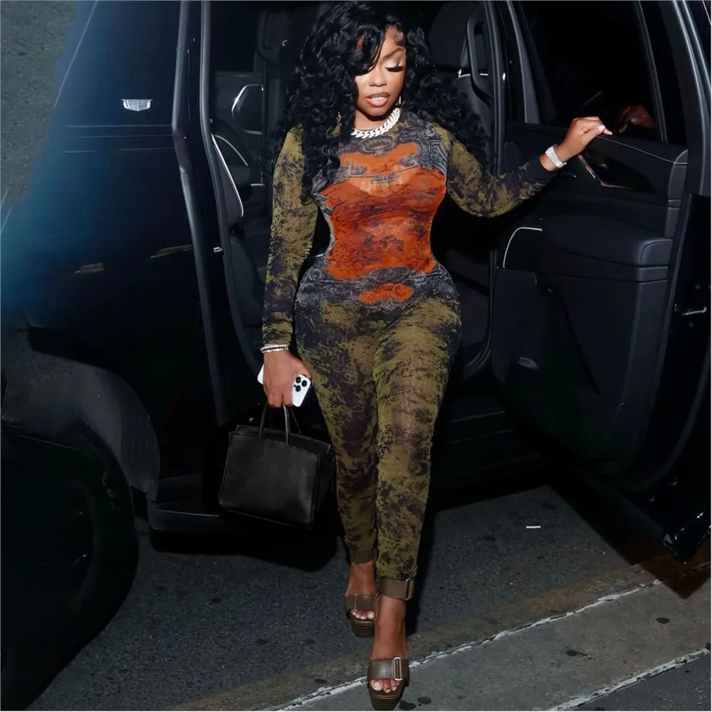 

2026 Printed Jumpsuits For Woman Jumpsuit Bodysuits Hot Girl Style Street Style Women's Clothing Long Sleeves Fashion Slim Chic