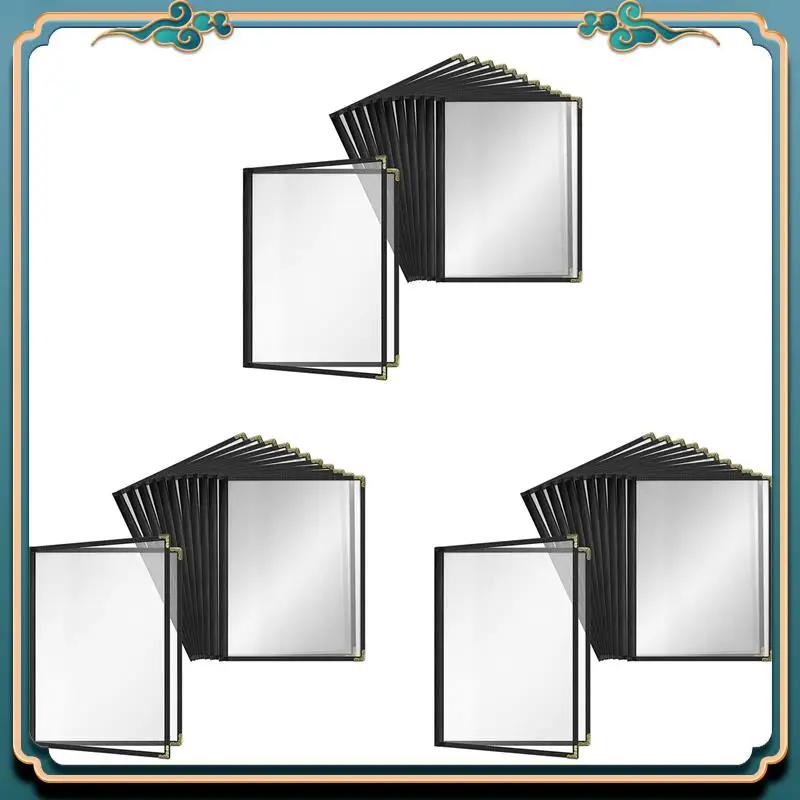 ABJG-36 Pack غطاء قائمة على طراز المقهى، حافة مزدوجة الغرز، فينيل شفاف كريستالي (أسود، صفحتين/4 عرض - 8.5 بوصة × 11 بوصة)