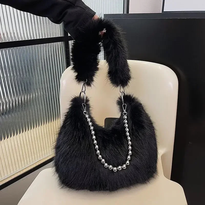 فو الفراء الإبط حقيبة المرأة رقيق الشتاء الكتف سلسلة حزام محفظة أفخم حقيبة كروسبودي موضة غامض تحت الإبط حقيبة يد #5