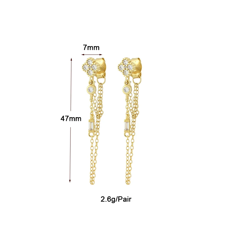 TIANDE-pendientes colgantes de doble cadena para mujer, Piercing de circón, aretes de aro, accesorios de joyería de moda, Color dorado, 2022