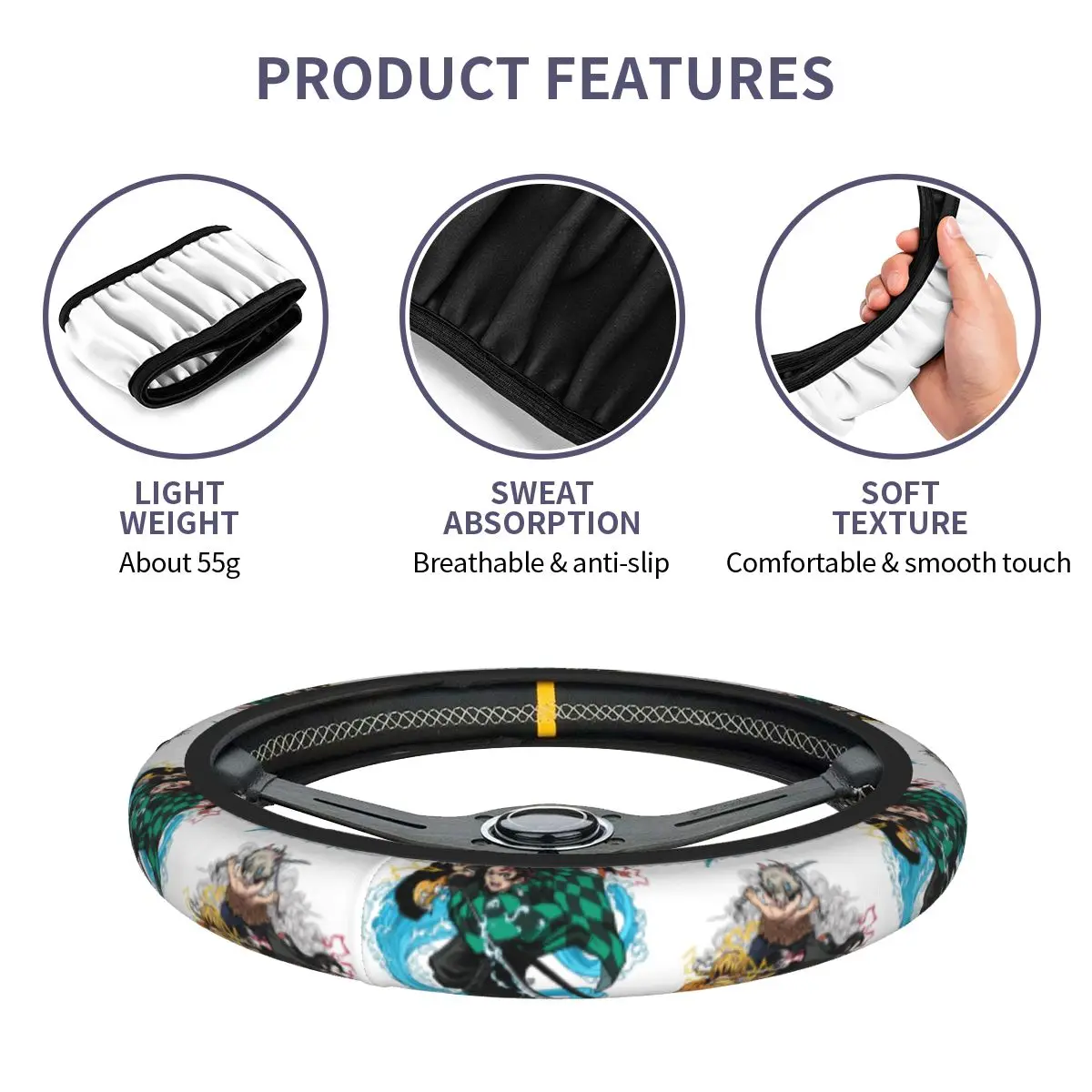 38 سنتيمتر عجلة توجيه سيارة يغطي شيطان القاتل العالمي Inosuke أنيمي شيطان بليد سيارة التصميم الملونة اكسسوارات السيارات