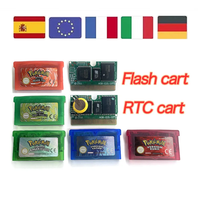 

Тележка RTC вспышка часов реального времени FRA ITA EUR ESP NOE язык Pokemon Emerald Ruby Sapphire 32-битный картридж для видеоигр для GBA