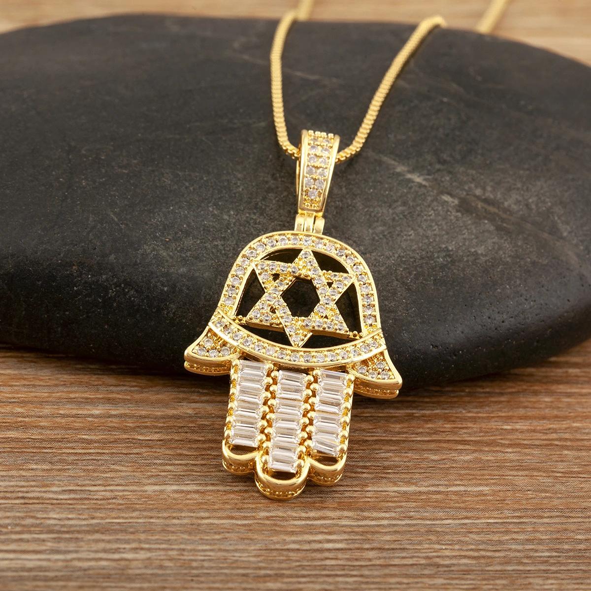AIBEF Turkish Crystal Heart/Star Hand Palm Hamsa Pendant Necklace Copper Zircon Jewelry For Women Gift Wholesale Dropshipping