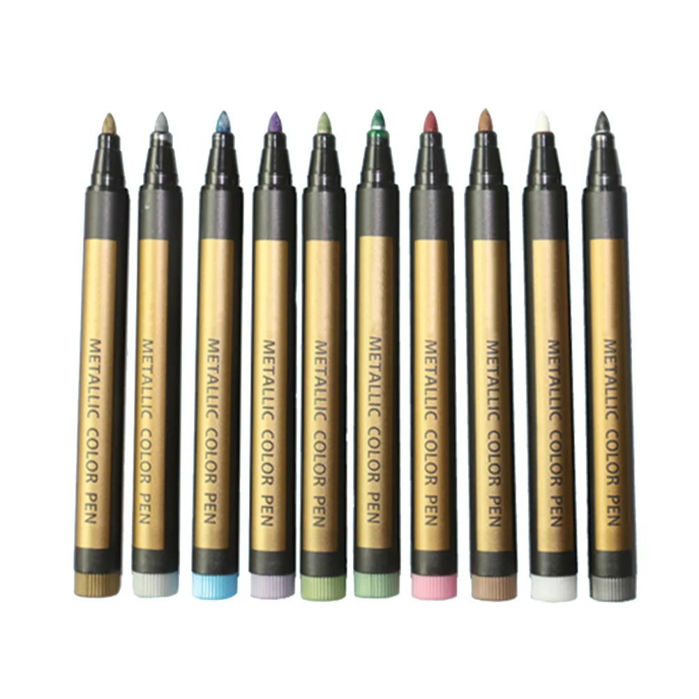 

10Pcs Water Paint Markers Metallic Pens Set 10 Colors Glitter Ink for Drawing Scrapbooking DIY Photo Albums Metal Glass Wood