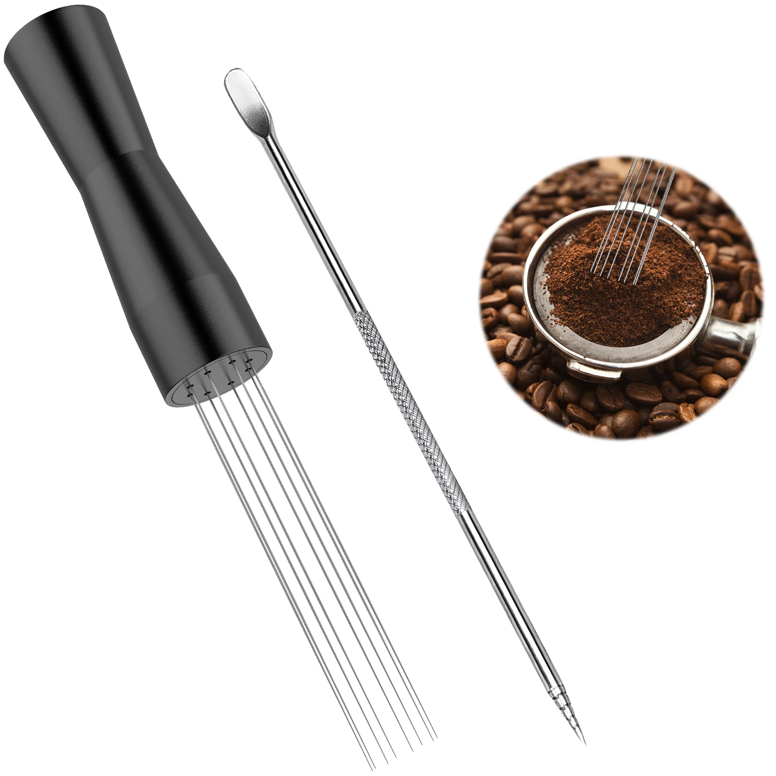 Stainless Steel Powder Needle Distributor Espresso Coffee Tamper Handle Filter Coffee Porfilter Maker Tools with Garland Needle