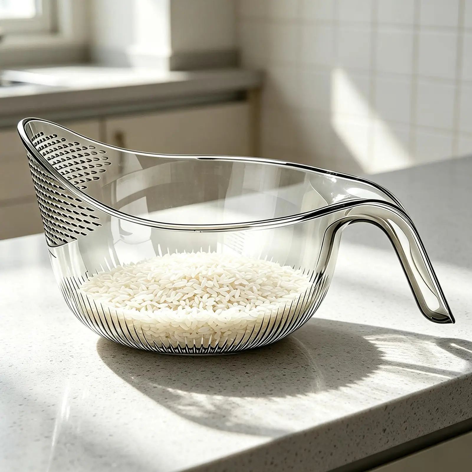 Rice Washing Bowl Fruit Washing Cleaner Colander Bowl with Handle Rice Cleaner Strainer for Home Kitchen Sink Cooking Garden