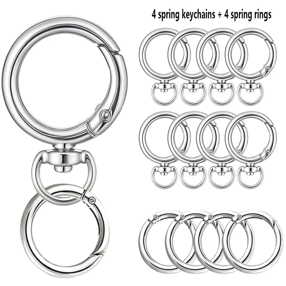 8-teiliges Schlüsselanhänger-Set mit Metallschlüsselring, Karabinerhaken und Federhaken. Ideal für Handtaschenschlüssel, Schlüsselbänder, Leder-DIY-Bastelarbeiten. – Detail 1