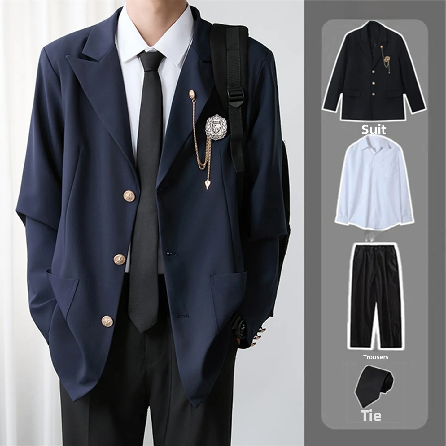 

Loose Fit Men's Three-Piece Suit Student Uniform Style Casual Fashionable Jacket And Pants Ensemble Autumn Wear Long Sleeve