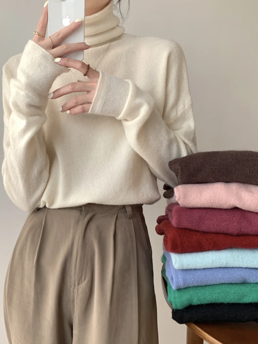 

Свободный женский вязаный свитер белого цвета в Корейском стиле Sle Long Sve Thiened Bot Design Удобный осенне-зимний топ