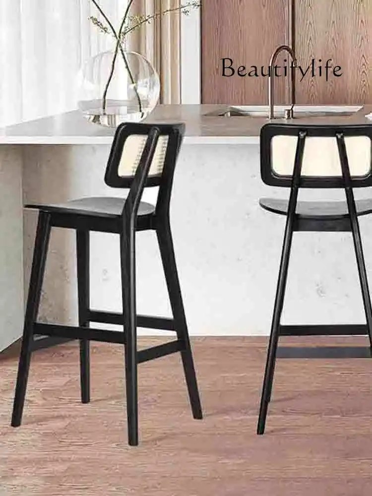 Modern Light Luxury Nordic Solid Wood Bar Stool Log Bar Simple Home Designer Chair