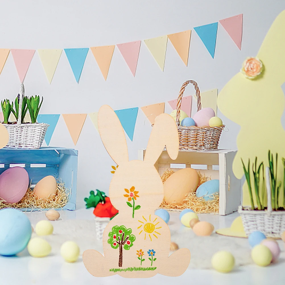 

6Pcs Easter Bunny Wooden Cutouts Natural Blank Wood Slices Smooth Polished Surface for DIY Painting Crafts Holiday Wedding