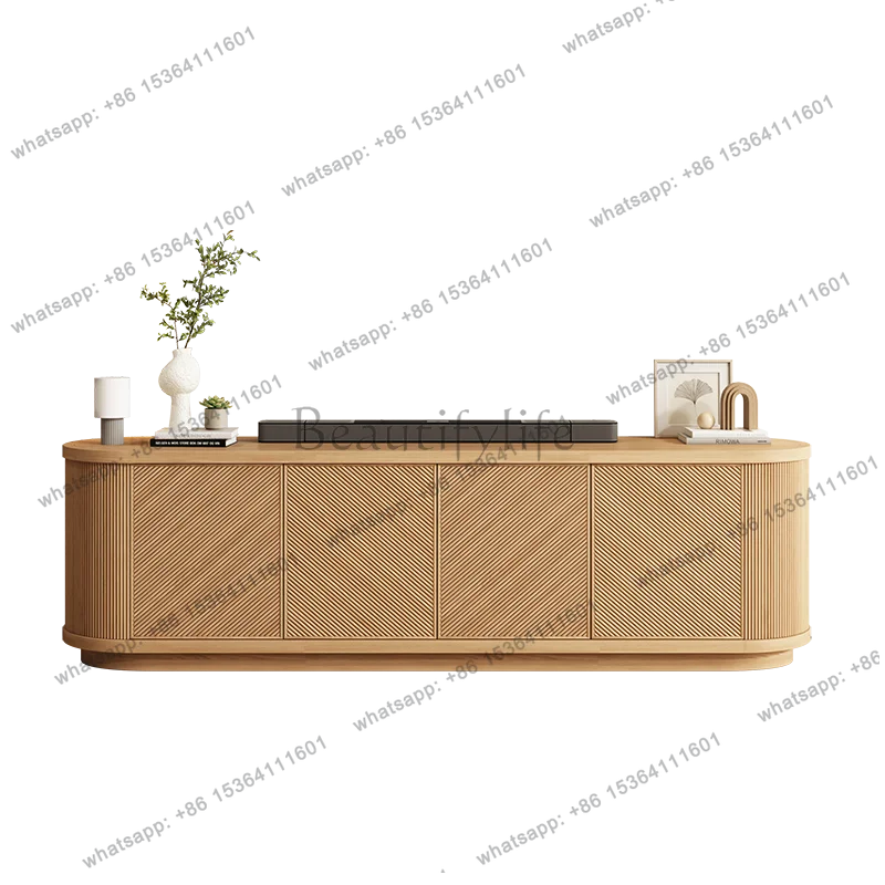 

Nordic retro TV cabinet Japanese simple solid wood storage American arc audio-visual cabinet