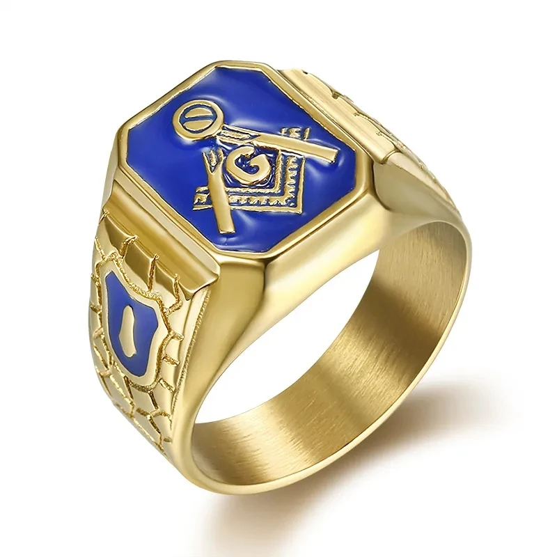 

Blue Enamel 316 Stainless steel Masonic Freemason Signet Rings fraternal mason rings jewelry for men