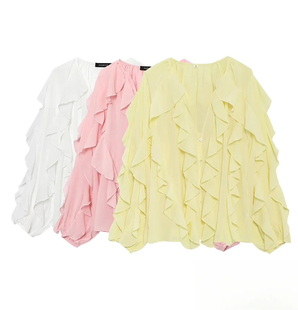 

KONDALA милые осенне-летние рубашки женские масляно-желтые свободные полупрозрачные рубашки 2025 High Street хиппи праздничные стильные рубашки