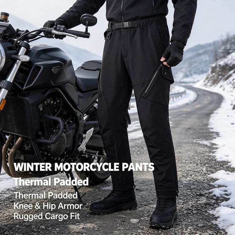 Men's Winter Motorcycle Cargo Riding Pants Windproof Warm Padded Waterproof Trousers CE Level 2 Knee Hip Protective Armor Items