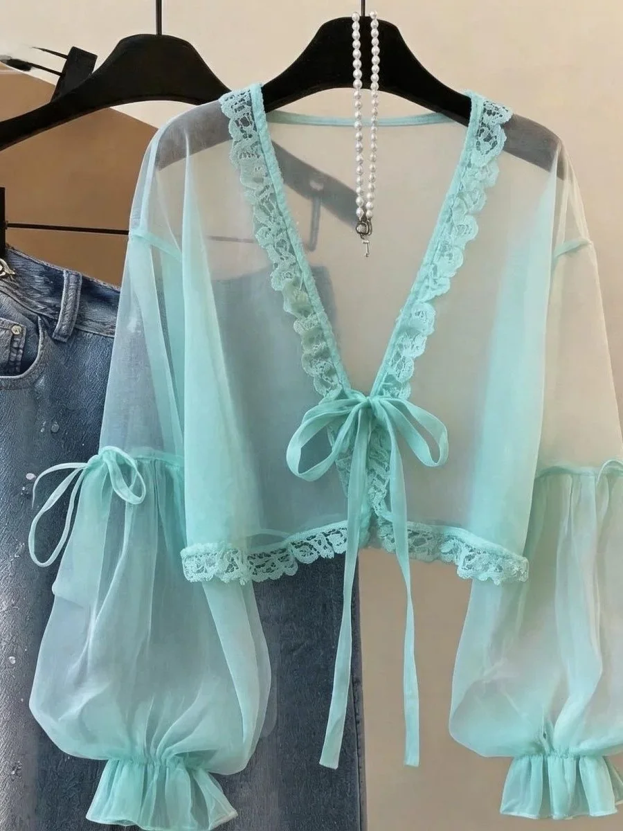 Sweet Style Pink Belted Long Sleeve Women's Chiffon Shirt Summer 2026 Fashionable Youthful Waist Cinching Versatile Top