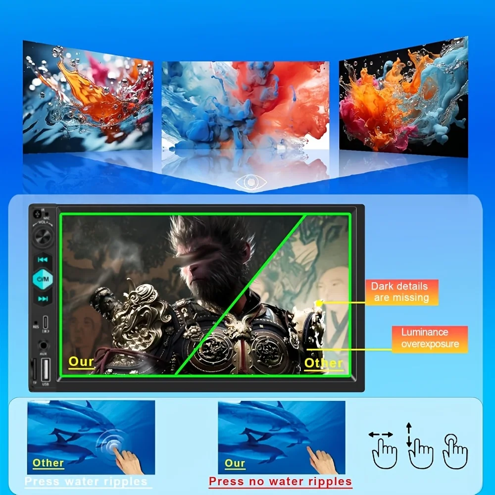 7 ''شاشة تعمل باللمس سيارة مشغل MP5 2DIN ستيريو سيارة عالمي مع كاميرا عكسية BT اللاسلكية مرآة ربط راديو FM USB/TF/AUX/Type-C