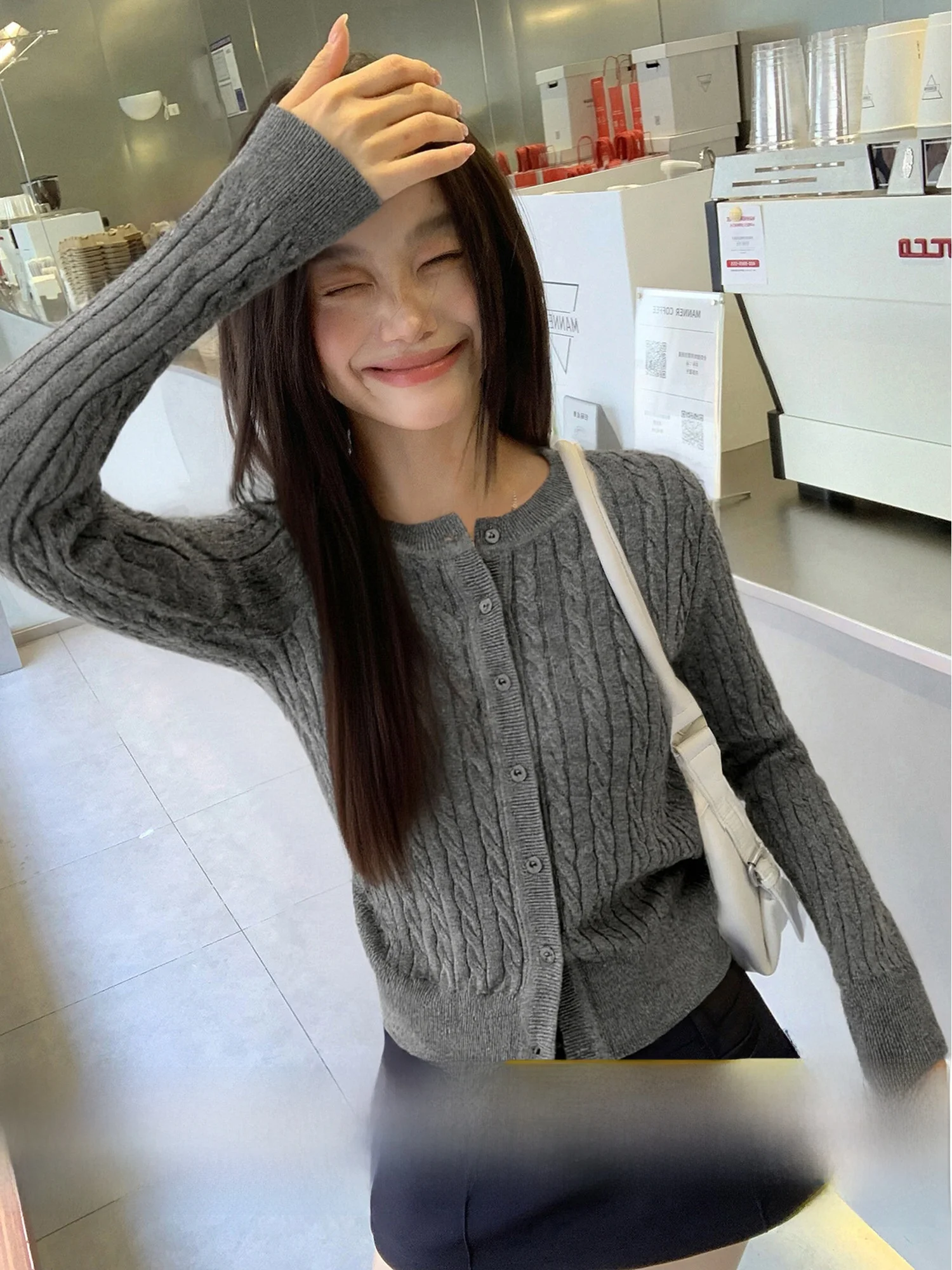 

ey Twist Sweater Cardigan Women's Autumn Winter Loose Fit Knitted Slim round Ne Top Soft Fabric Long Sve Casual Wear
