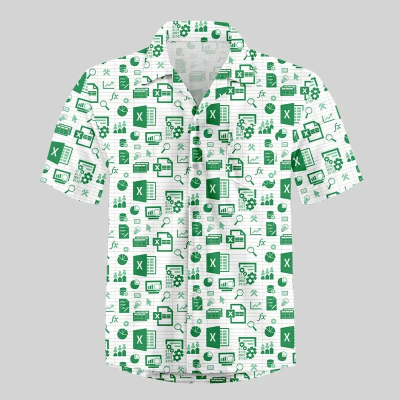 3D Print Graphic Funny Excel Spreadsheet Hawaiian Shirt Leisure Vacation Style Loose Button Shirts Creative Work Clothes Y2k