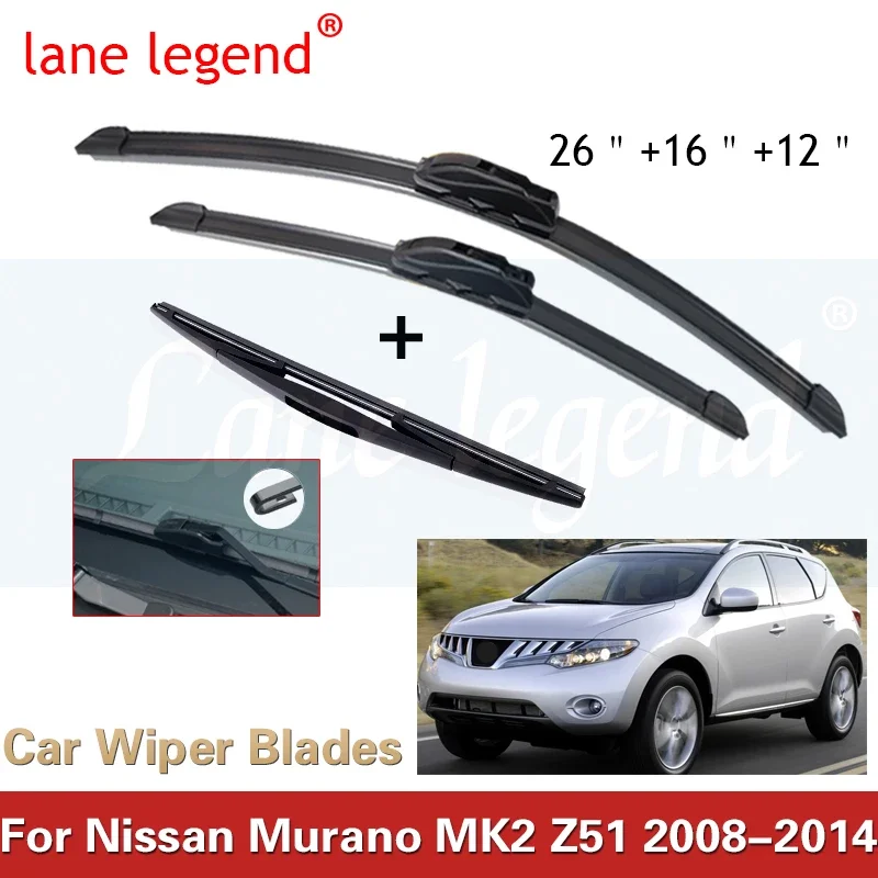 

Car Wiper LHD Front & Rear Wiper Blades Set Kit For Nissan Murano MK2 Z51 2008 - 2014 Windshield Windscreen Window 26"16"12"