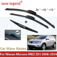 Juego de escobillas de limpiaparabrisas delanteras y traseras LHD para Nissan Murano MK2 Z51 2008-2014, parabrisas, ventana, 26 "", 16"", 12""