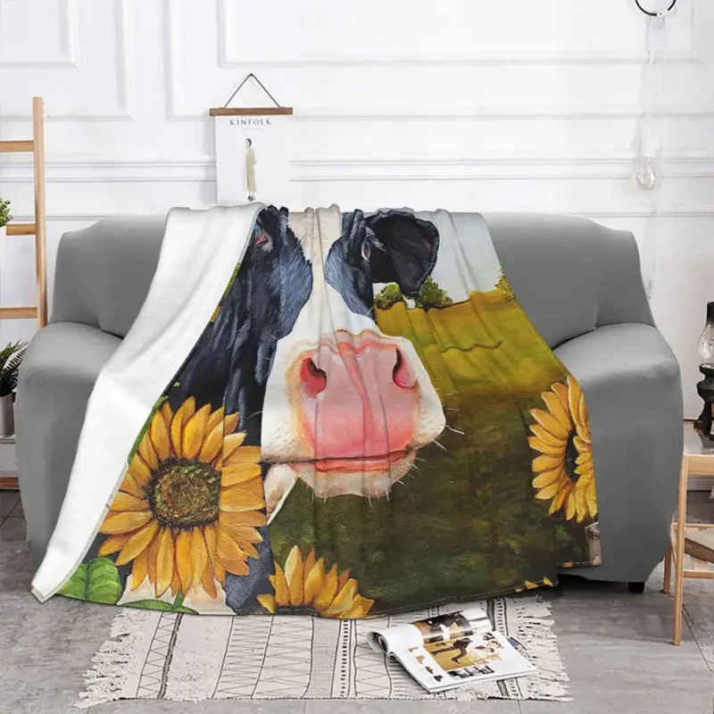 Sunflower Cow Blanket Animal Fleece Throw Blankets Bedding Couch Personalised Lightweight Bedspreads