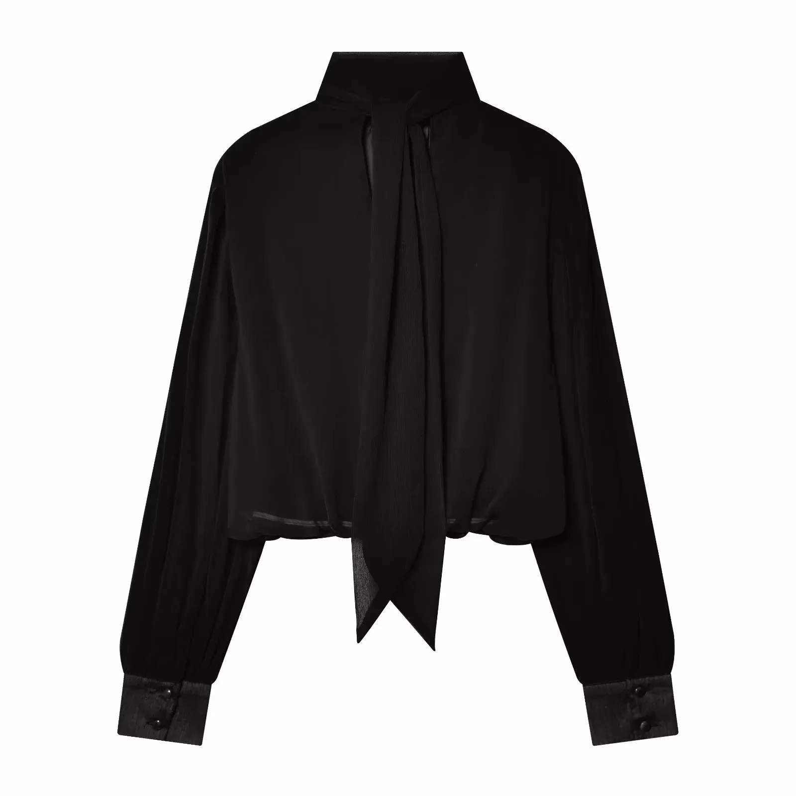 Damen Perspektiv-Hemden und -Tops: Modische, lockere, langärmelige, elegante Frühlingsblusen mit schickem Stehkragen für Frauen – Detail 4